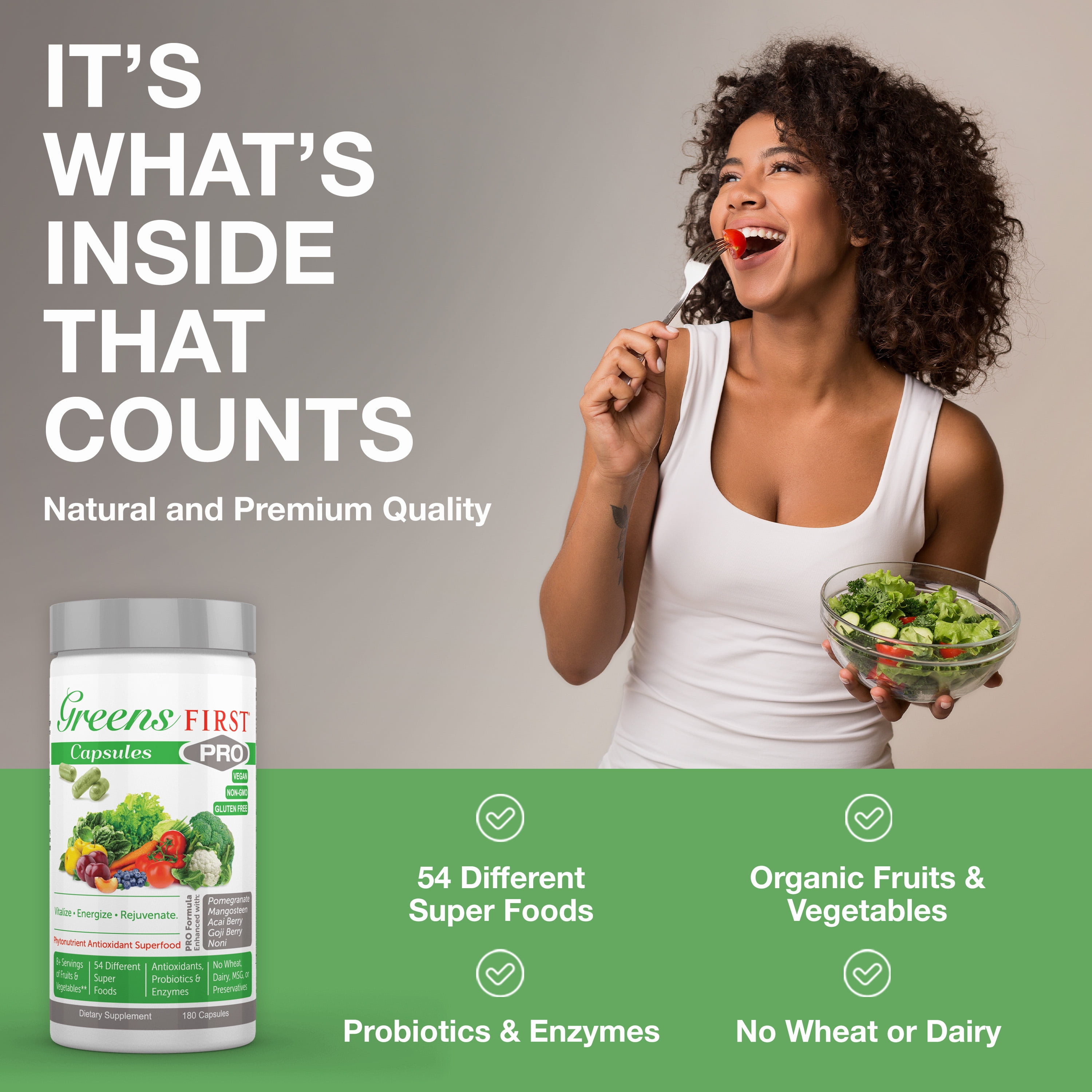 Greens First Phytonutrient Capsules - 49 Antioxidant-Rich Superfoods with Organic Fruits & Veggies, Prebiotics, Probiotics, and Digestive Enzymes - 180 Capsules