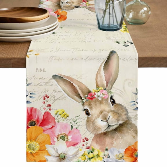 Table Runner 72 Inches Long for Kitchen Dining, Bunny Easter Dresser Scarf Farmhouse, Dining Table Decorations for Wedding/Parties, Eucalyptus Spring Floral Farmhouse Weeping 16 x 72 In