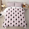 thumbnail image 2 of Erosebridal Halloween Black Cat Bow Twin Quilt Set for Girls, Cute Grid Kitten Twin Coverlet Set, 2pcs, 2 of 7
