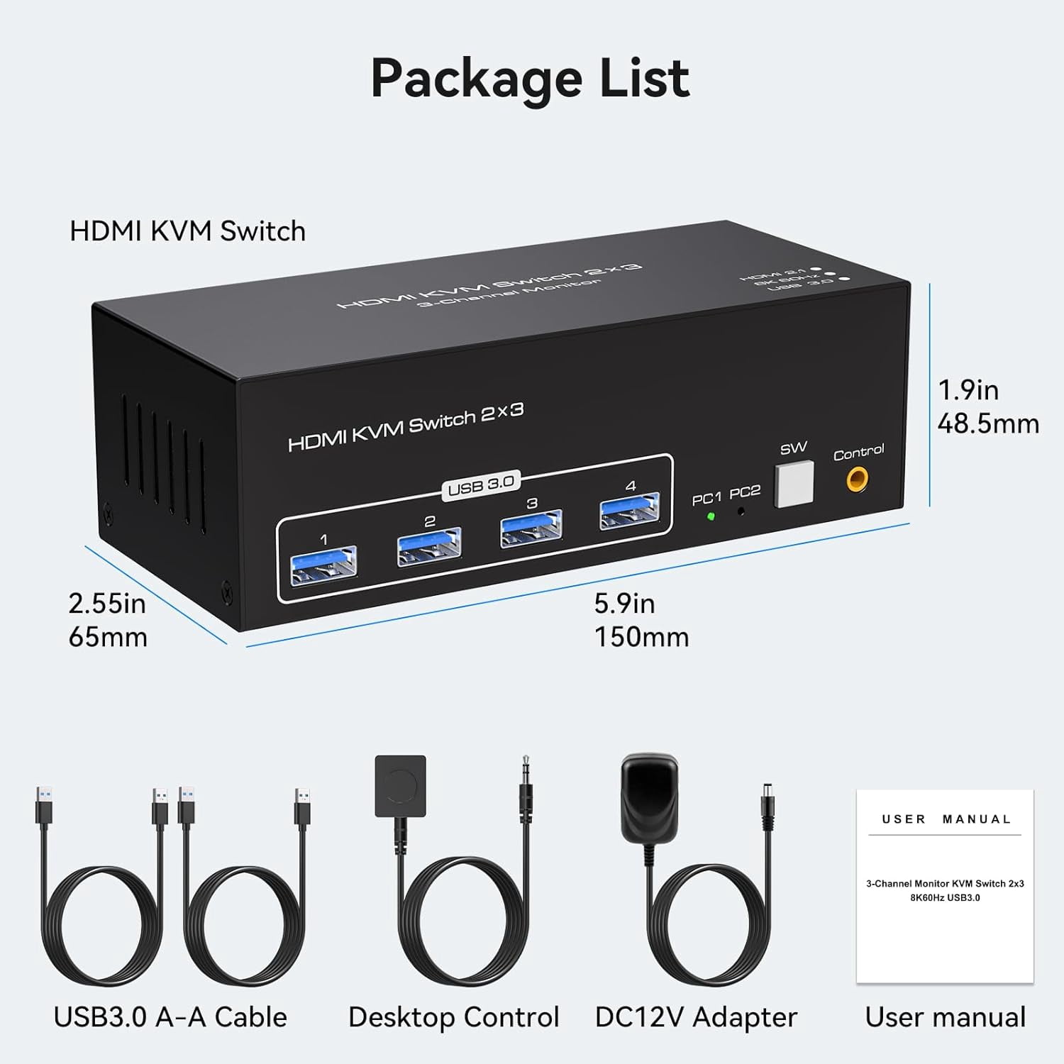 8K@60Hz HDMI KVM Switch 3 Monitors 2 Computers 4K@120Hz USB 3.0 KVM Switches Triple Monitor 2 Ports Share 1 Set of Keyboard Mouse Printer Scanner Between 2 PC or Laptops with Wired Controller