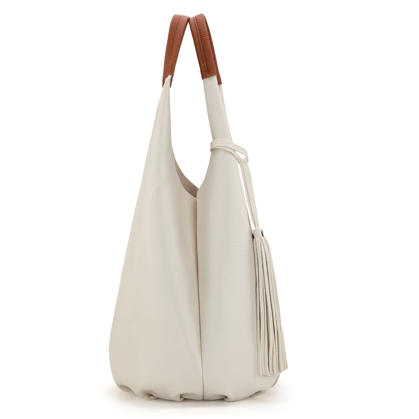 Montana West Slouchy Hobo Bags for Women 2PCS Tassels Handbags Shoulder Bag Set with Comestic Bag, Beige