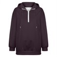 thumbnail image 4 of Women's Quarter Zip Hoodie, Soft Pullover Sweatshirt with Adjustable Hood, Long Sleeve Casual Streetwear for Everyday, Solid Color Comfortable Hooded Top for Women, Trendy Zip Up Design Black, 4 of 7