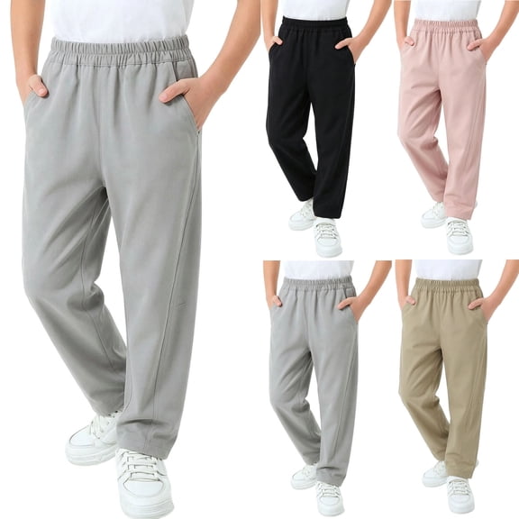 Falkdiz Pants for Boys Straight Leg Sport Pockets Outdoor Pantalones Winter Casual Boys Trousers Elastic Waist, Black, Size: 3-4Years