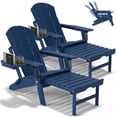 thumbnail image 3 of 2PCS Folding Adirondack Chair with Ottoman, Adjustable Backrest Plastic HDPE Adirondack Chairs w/4 in 1 Cup Holder Tray, Navy Blue, 3 of 10