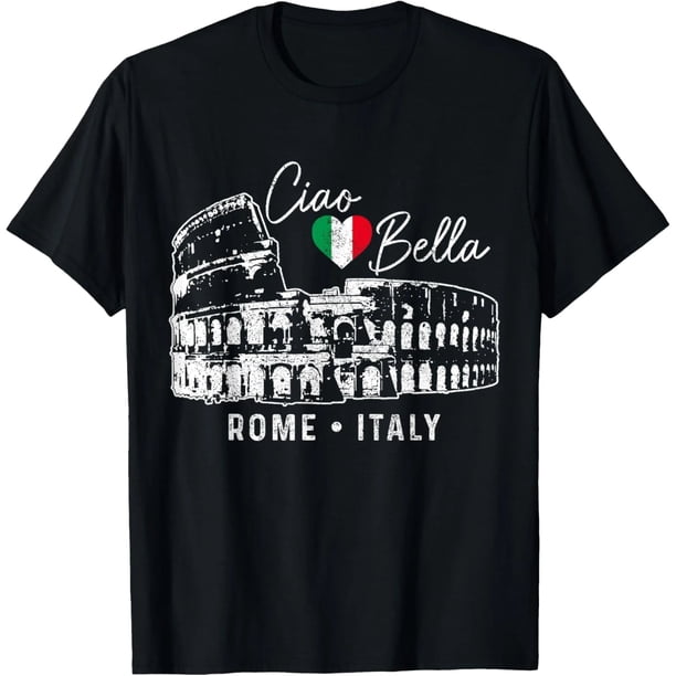 Camiseta de Mujer Roma Italia - Estilo Vintage con Coliseo y Bandera Italiana, Cuello Redondo y Manga Corta, Divertida para Viajes