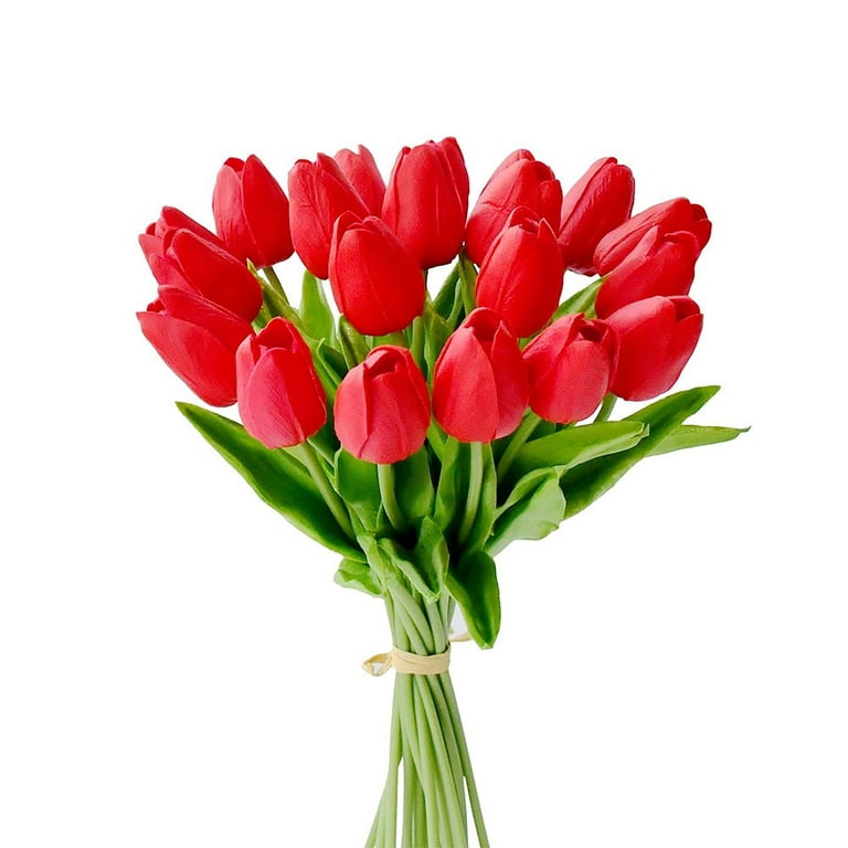 TRIANU 20 Pack Tulips Artificial Flowers, Real Touch Tulips for Wedding  Bouquet Home Decor, Party, Floral Arrangements, Red 