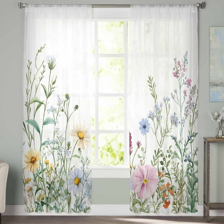 Weeping Flowers Semi Sheer Curtains 1...