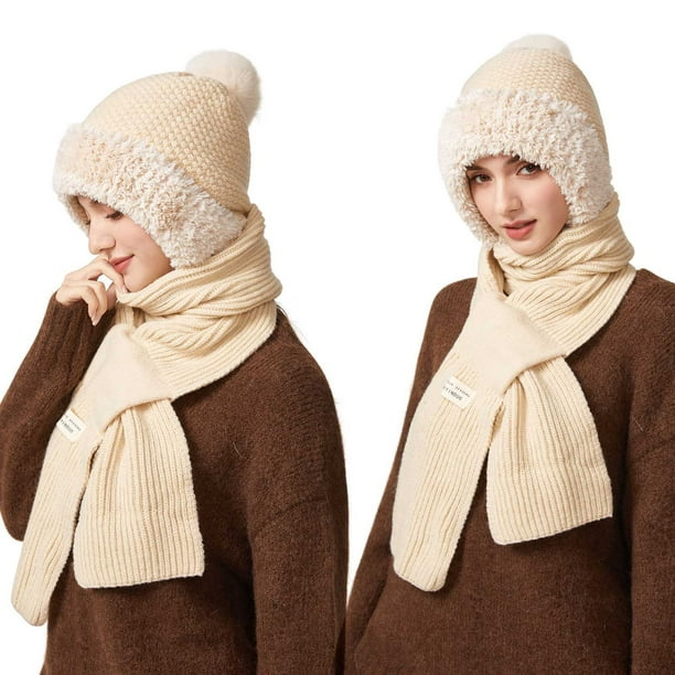 Gorro de Invierno 3 En 1 para Mujer con Bufanda Forrada de Polar y Mascarilla | Pasamontañas Cálido y Resistente Al Viento | Tejido Suave y Acogedor para Actividades Al Aire Libre En Climas Fríos y R