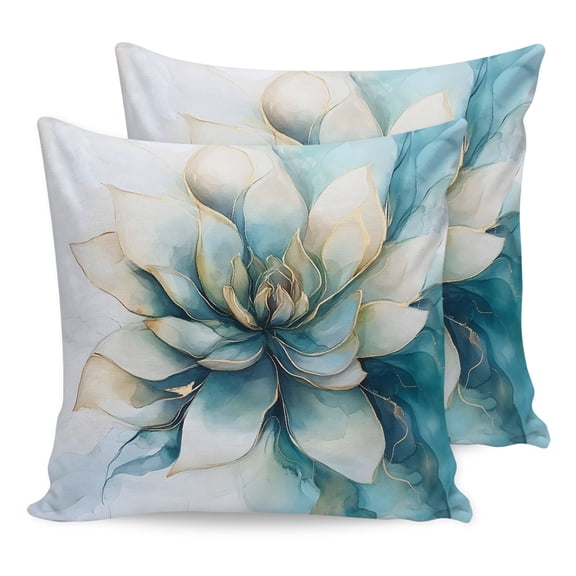 Pillow Covers 20x20 Set of 2, Teal Blue Flowers Throw Pillow Covers Decorative Couch Cushion Cover, Watercolor Botanical Abstract Geometric Microfiber Soft Pillowcases for Bedroom Living Room Sofa