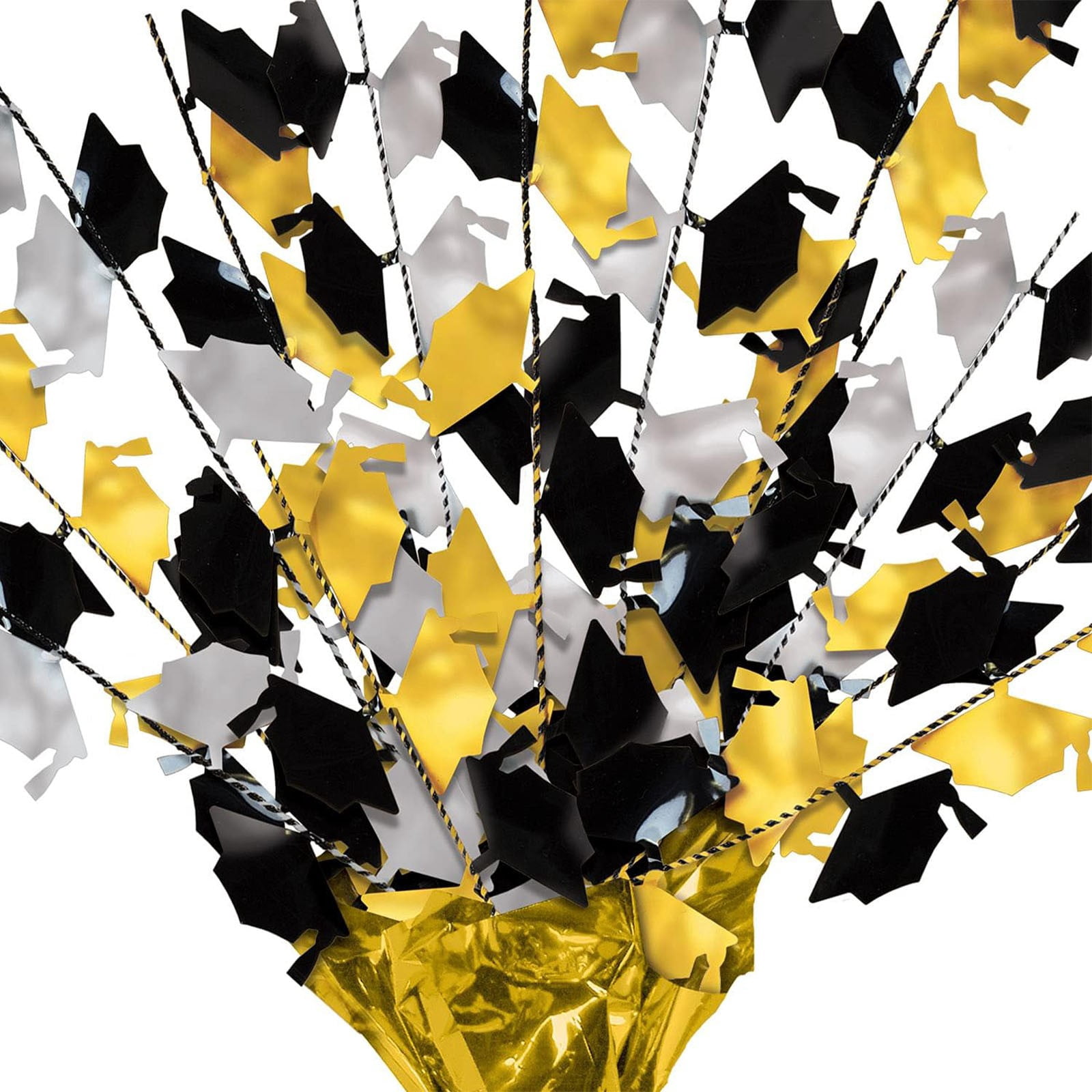 ERTZAE Graduation Party Table Centerpiece,Glitter Foil Grad Cap Decor,Shiny Metallic Grad Ornament,Gold & Black Metallic Grad Cap Table Decoration 18Inch,Glitter Foil Centerpiece for Graduation Party