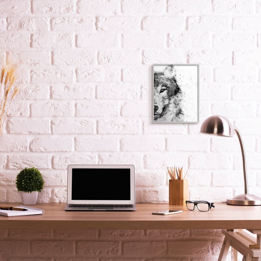 Stupell Industries Forest Wolf Wild Animal Watercolor Pop Black White Framed Wall Art Design by Brandon Wong, 11" x 14", Gray Framed