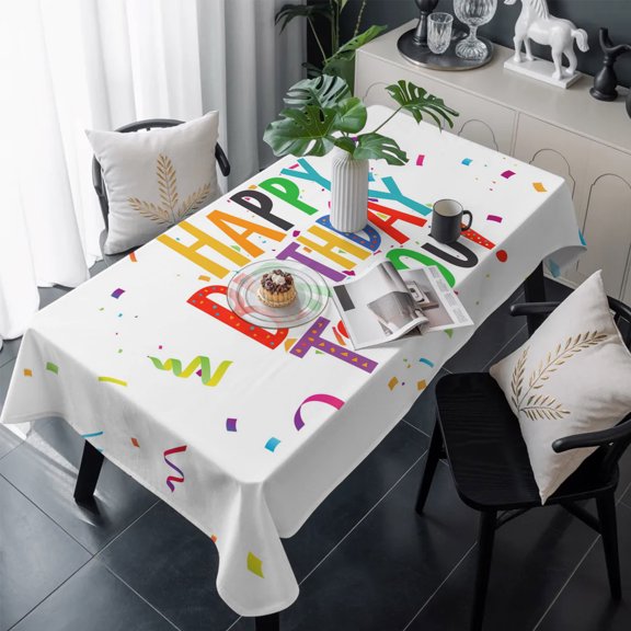 Happy Birthday Table Cloth Waterproof Tablecloths, Coloful Birthday Ribbon Tablecloth Dining Table Cover for Kitchen Party Tabletop Outdoor, Rectangle Tablecloth 60x120 Inch