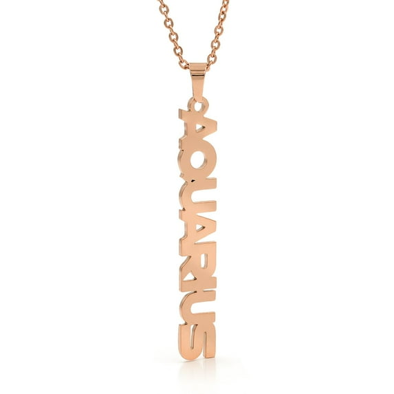 Stainless Steel Rose Gold Plated Vertical Zodiac, Astrology, Horoscope, Constellation Pendant Mens Womens Necklace, Free Micro Fiber Cloth, Giorgio Bergamo Aquarius