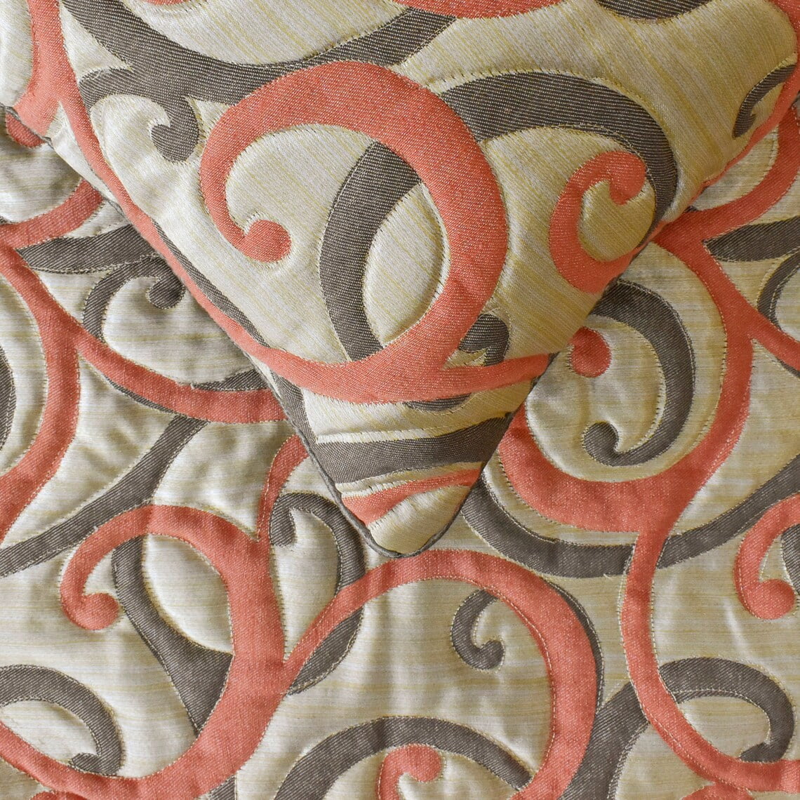 The HomeCentric King / Queen / Twin Orange Luxury King 90"x18" Bed Runner WITH Two Pillow Cover, Scroll, Jacquard & Quilted Bed Scarf on Jacquard fabric - Scroll Cascade