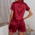 thumbnail image 5 of ManxiVoo Women's Short Sleeve Button Down Pajama Set Comfy Boyleg Shorts Lounge Wear for Fall Season Chic Elastic Waist L Size Wine, 5 of 6