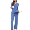 thumbnail image 4 of Pijamas de mujer Inspire Chic, conjuntos de pijama de manga corta con botones y pantalones, color azul, 4 of 6