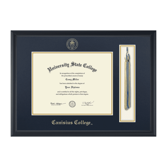 Framerly - Canisius Tassel Diploma Frame with Navy and Gold Mat