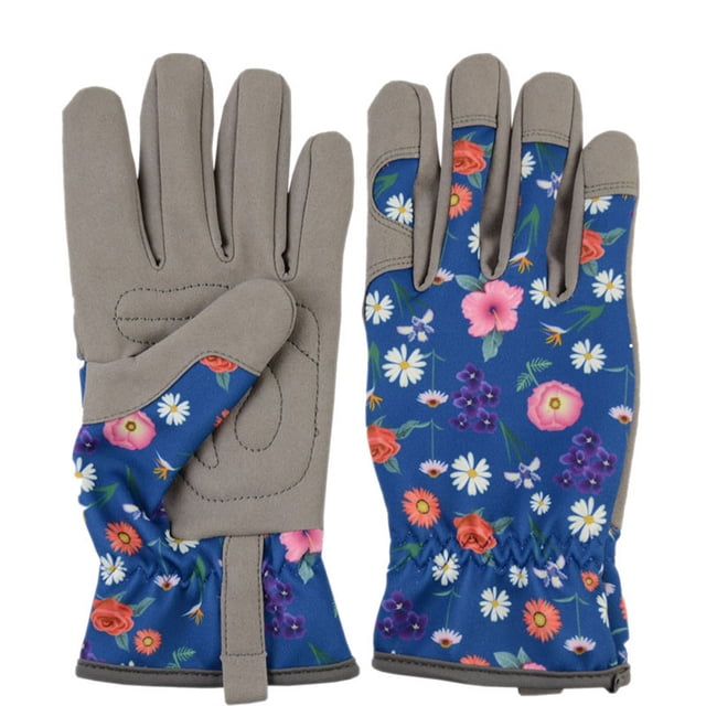 Mistaha Durable Breathable Gardening Gloves with Floral Print - Blue Microfiber Work Gloves for Pruning, Planting, and Landscaping - Protective and Stylish Garden Hand Protection