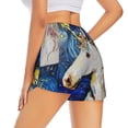 thumbnail image 4 of Picia Starry White Horse Pattern Women's 2 in 1 Athletic Running Shorts High Waisted Workout Casual Gym Sweat Shorts with Comfy Liner Zipper Pockets-Small, 4 of 9