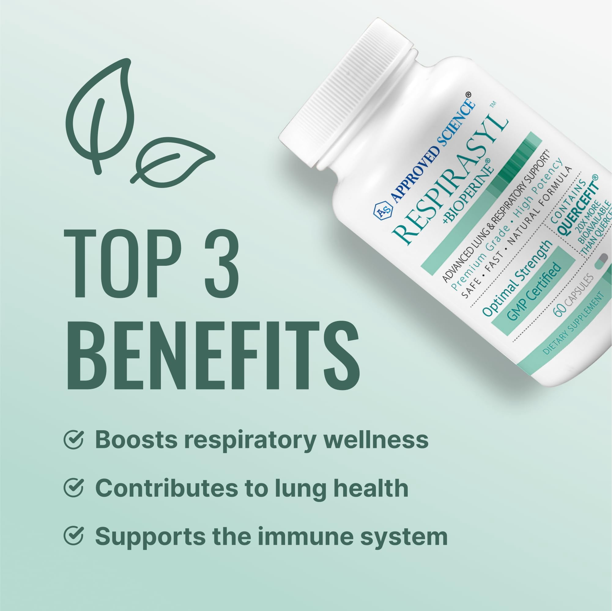 Approved Science Respirasyl - Lung and Respiratory Support - with Quercefit, Vitamins A,C,D, BioPerine - 60 Capsules - Made in The USA