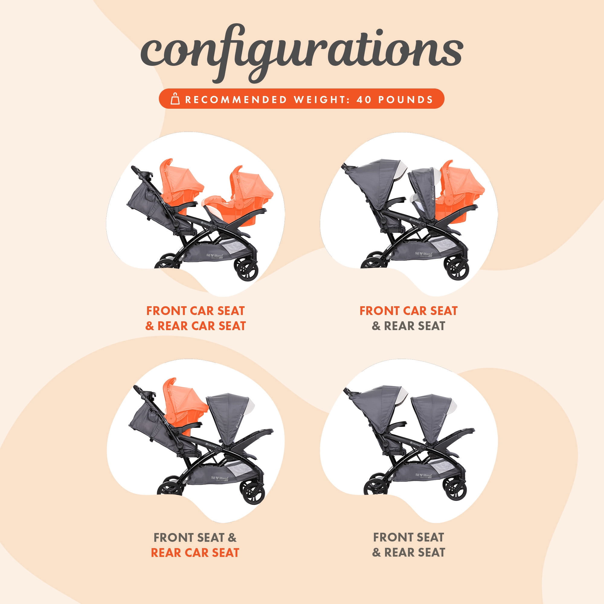 Baby Trend Sit N' Stand Double Stroller with EZ-Lift Car Seat (2 Pack), Magnolia