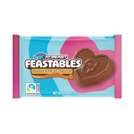 Feastables MrBeast Milk Chocolate Caramel Heart, Valentines Candy, 35g, 1 Heart