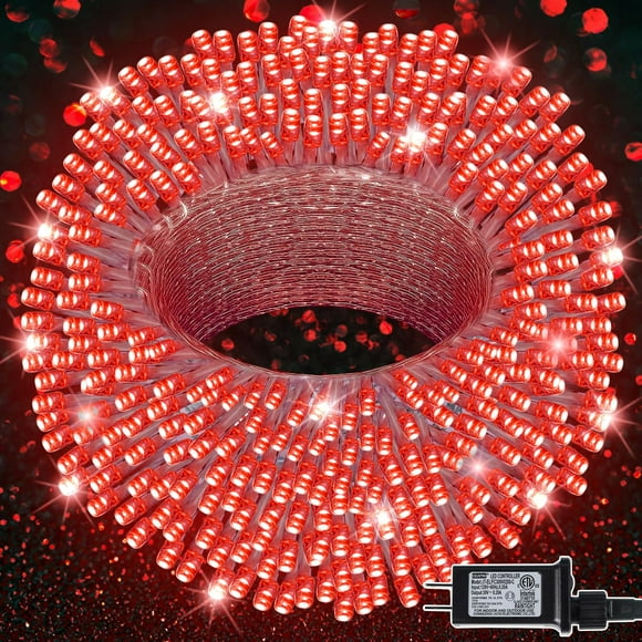 Cadena de luces LED LJLNION, 98,5 pies, 300 LED rojas, impermeables, 110 V
