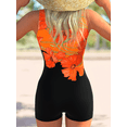 thumbnail image 3 of Women's Athletic Tank Top One‑Piece Boyleg Swimsuit, Orange Red Floral Print Quick Dry Sun Protection Beach Bathing Suit, 3 of 3