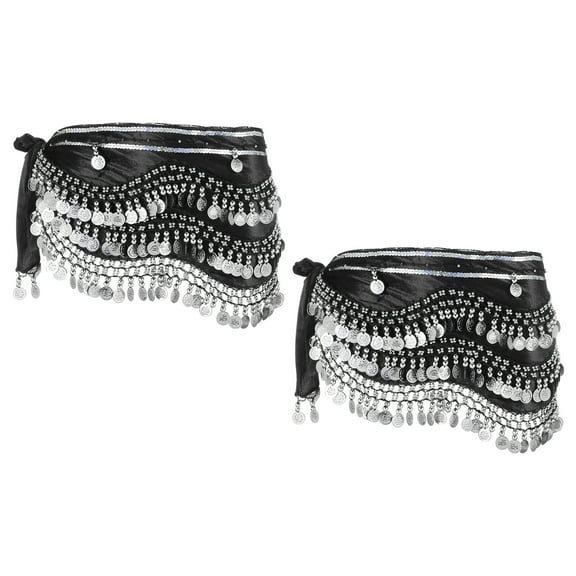 Uxcell Women's Belly Dance Hip Scarf with Sequins Triangle Wrap Skirts Waist Chain for Party Costume Performance Black