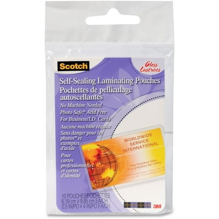 Scotch Self-Sealing Laminating Pouches, 9.5 mil, 2 7/16 x 3 7/8, Business Card Size, 25