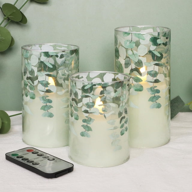 Velas sin llama de cristal verde incandescente con temporizador remoto