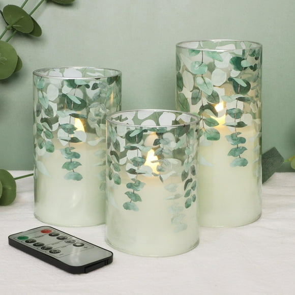 Velas sin llama de cristal verde incandescente con temporizador remoto