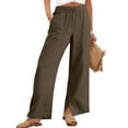 thumbnail image 3 of Tqyyweavej Women's Plus Cotton Linen Palazzo Pants Drawstring Solid Color Pull-On Trousers Lounge Straight Leg Pants with Pockets, 3 of 7