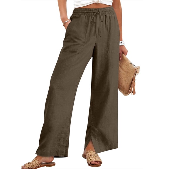 Zuesphe Womens Casual Pants for Summer Cotton Capri Pants for Women Petite Baggy Pants Women Wide Leg Cargo Pants for Women High Waisted