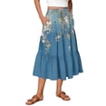 thumbnail image 2 of Women's Casual Drawstring High Waist Floral Pleated Flowy Maxi Skirt Blue L, 2 of 6