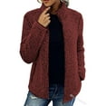 thumbnail image 1 of Rejlun Ladies Outwear Long Sleeve Coat Solid Color Overcoats Loose Fleece Jacket Warm Winter Claret M, 1 of 3
