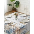 thumbnail image 3 of Blue Beige Coastal Suqare Tablecloth - 54 x 54 Inch, Beach Starfish Summer Eucalyptus Retro Waterproof & StainResistant Tablecloth, Washable Oil-proof Table Cover for Dining/Party/Wedding/Buffet, 3 of 9