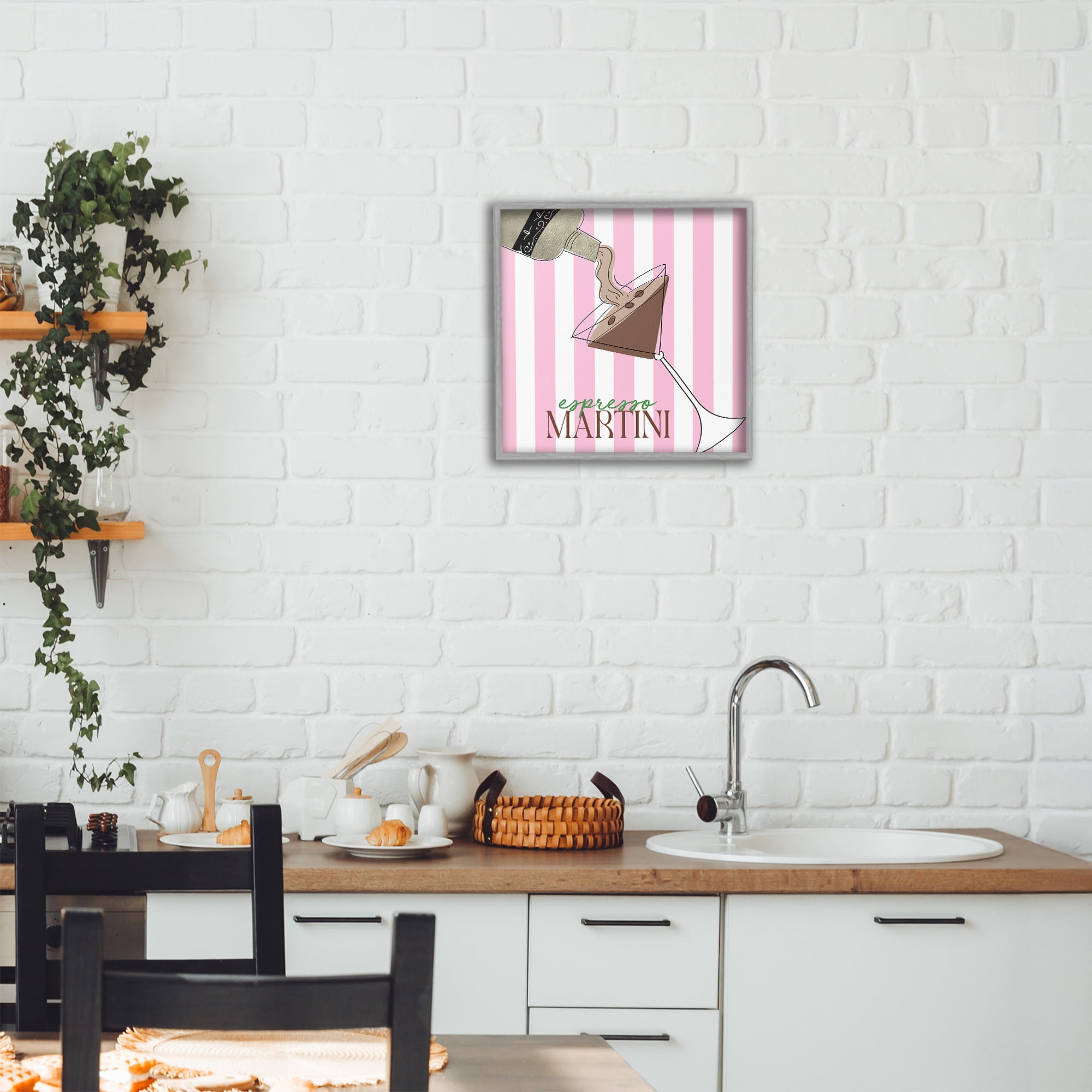 Stupell Industries Espresso Martini Pink Stripes Gray Framed Giclee Art, design by Deidre Mosher