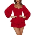 thumbnail image 2 of [Ruffle Jumpsuit] Long Sleeve Ruffle Women's Jumpsuit - Lantern Layer Tie Mini Short Romper, 2 of 4