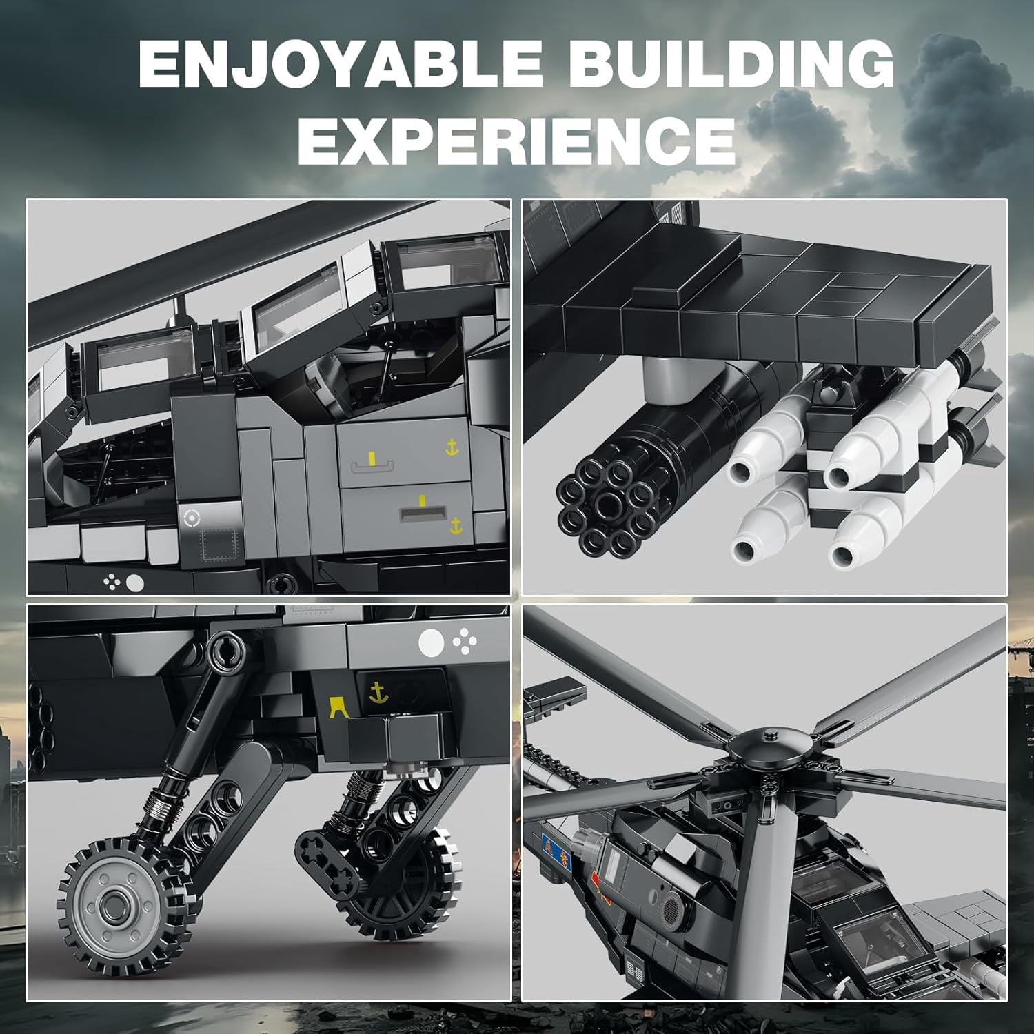 Technic Military Helicopter Building Set, WZ-10 Helicopter Toy Plane Model Home Decor, Military Army Airplane Building Kit for Teens