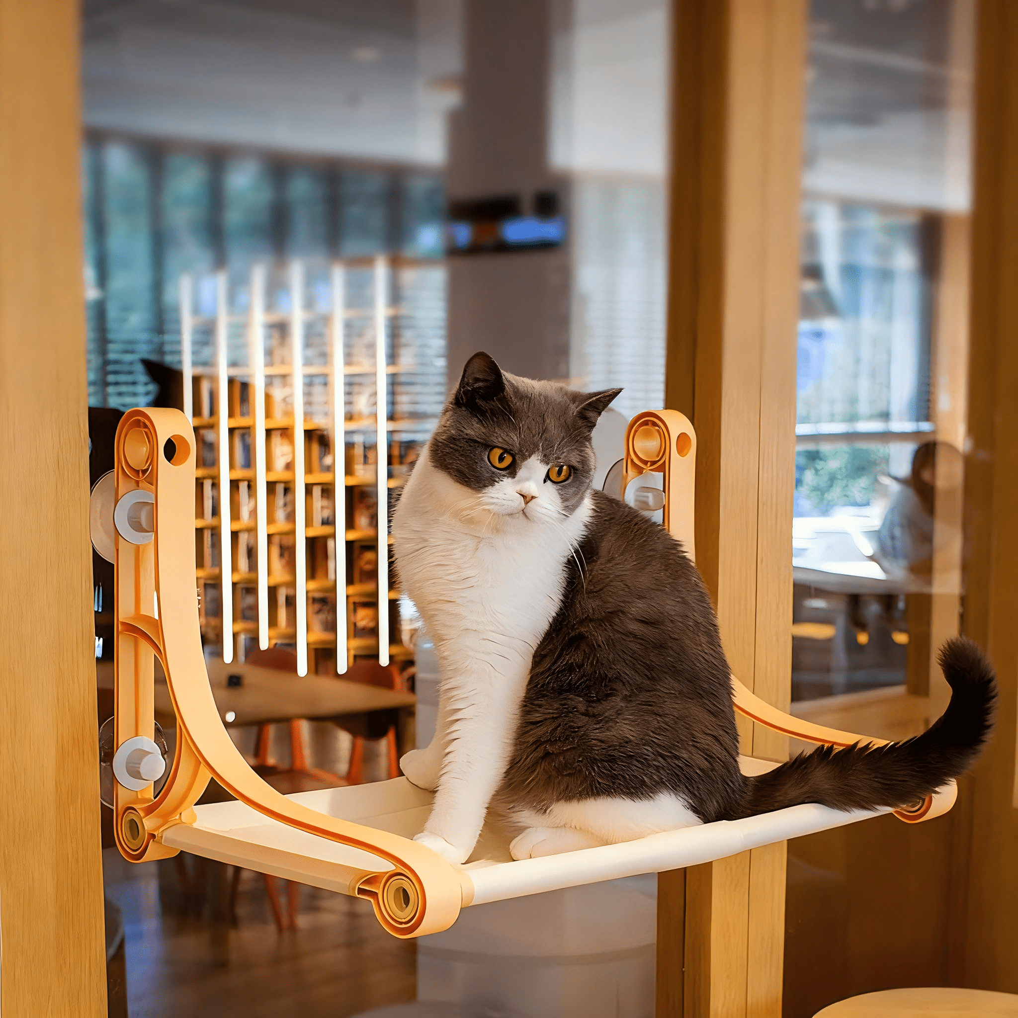 Cat Window Perch, Cozy Hammock with Strong Suction Cups, Holds up to 50 lbs, Yellow