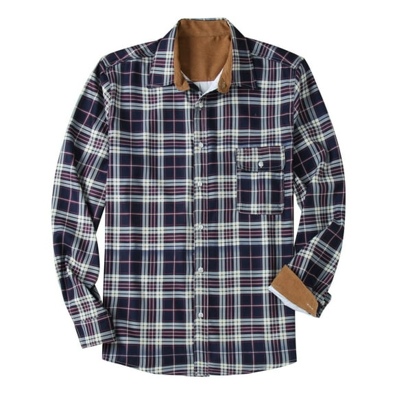 Men's Plaid Padded Shirts Casual Regular Fit Shirt Long Sleeve Button Down Lapel Plaid Jacket