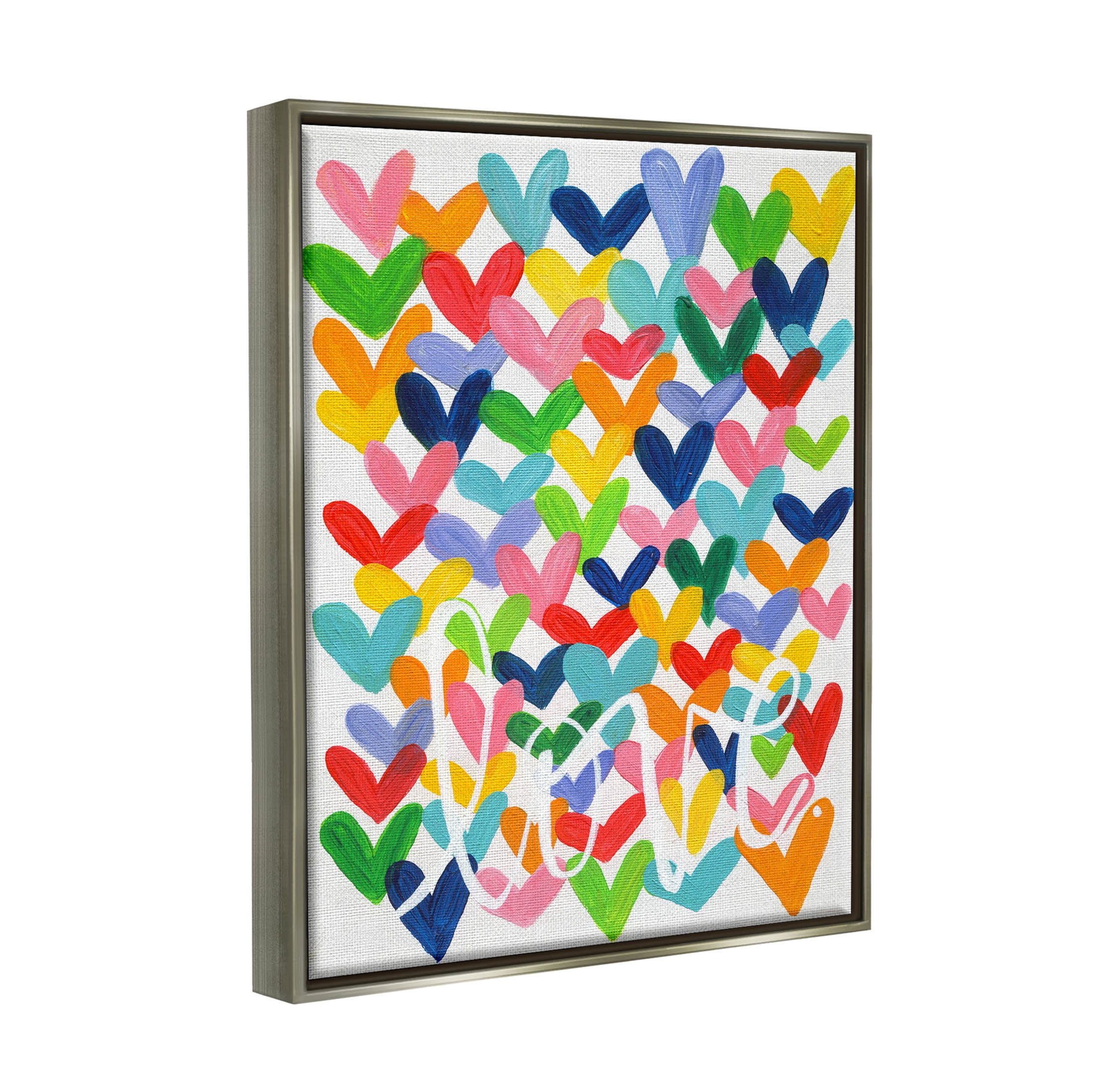Stupell Industries Whimsical Love Hearts Pattern Graphic Art Luster Gray Floating Framed Canvas Print Wall Art, Design by Alli Rogosich