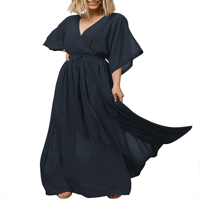 Robe Maxi Ample à Imprimé Floral pour Femmes, Manches 4/3, Col en V, Robe d'Été Esthétique Décontractée Boho pour la Plage