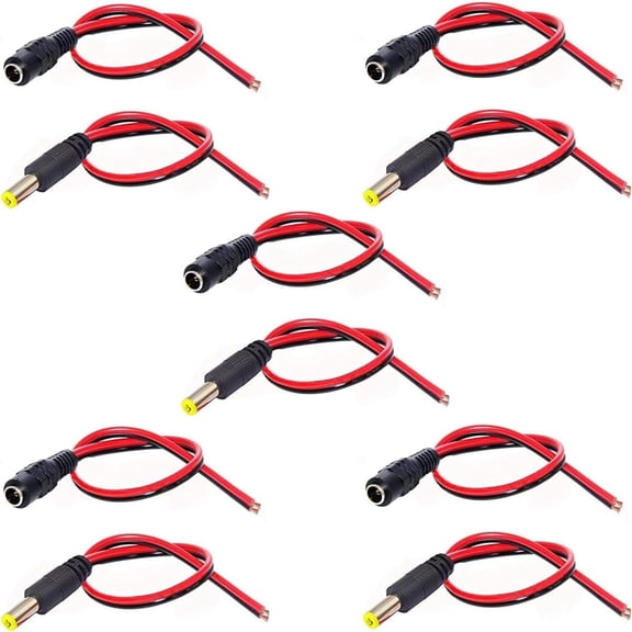 mistyhony DC Power Pigtail Cable,5.5x2.1mm 18AWG Male and Female DC Connector Plug,12V 5A Barrel Jack Connector for CCTV Security Camera and Lighting Power Adapter (5 Pairs)