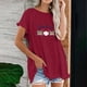 thumbnail image 2 of Blusa de manga corta con estampado regular de flecos y cuello redondo de algodón y cáñamo para mujer OAVQHLG3B Store  lin121212, 2 of 5