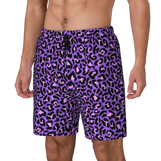 Fotbe Purple Leopard Traje de Baño para Hombre – Shorts de Natación de Secado Rápido con Forro y Bolsillos-Large