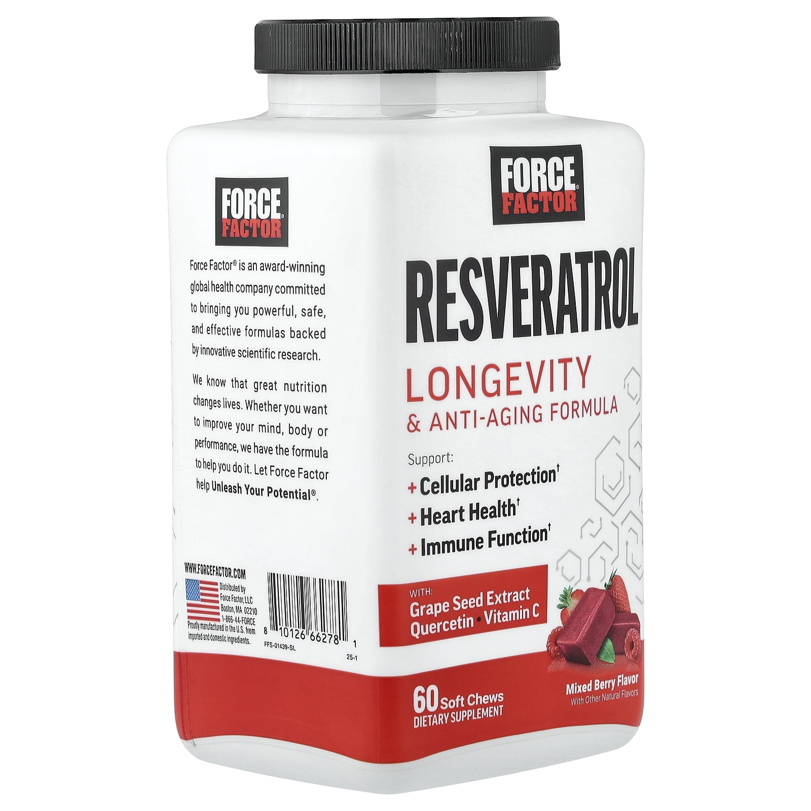 Force Factor Resveratrol, Longevity & Anti-Aging Formula, Mixed Berry, 60 Soft Chews