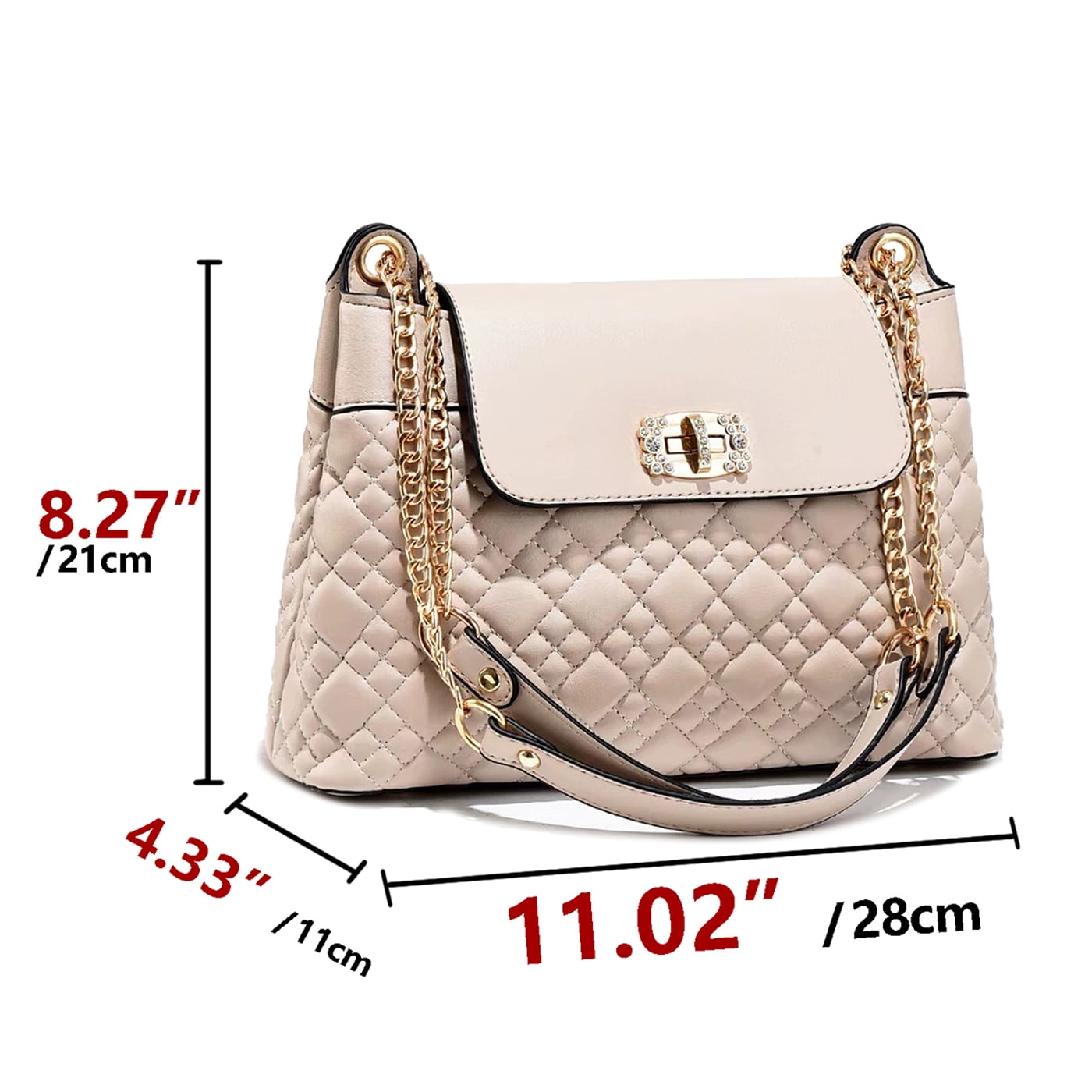 PORT&LOTUS Beige Stylish Quilted Shoulder Bag with Gold Chain and Elegant Twist Lock Ideal Fashion Accessory for Women Handbags Purses with Chain Strap