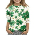 thumbnail image 2 of POTETI St Patricks Girls Shirts Shamrock 3/4 Sleeve Crew Neck Shirt Tops, 2 of 5
